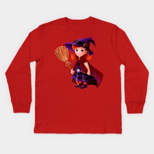 Cute Witch Kids Long Sleeve T-Shirt